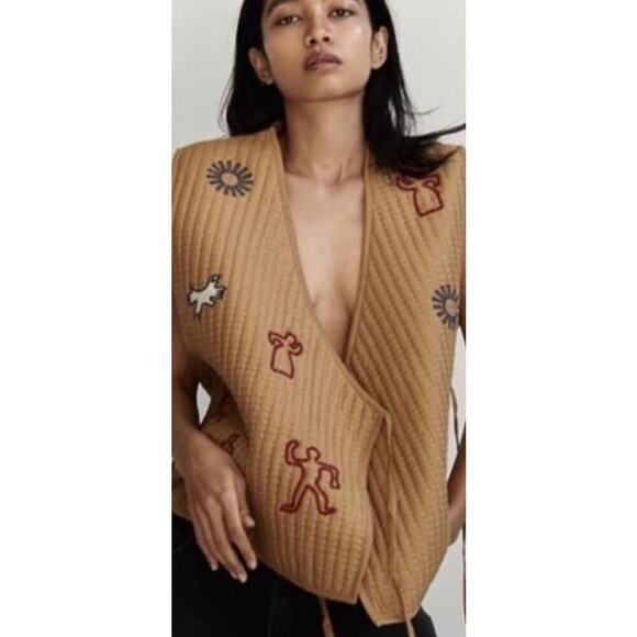 Zara Tops - NWOT ZARA Quilted Wrap Vest Kimono Style Embroidered Size S Folk Art Boho